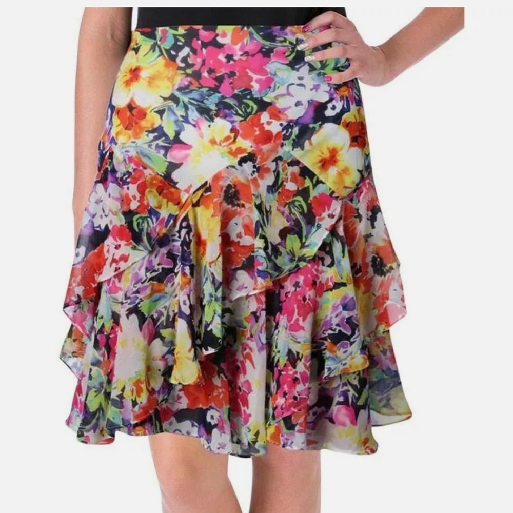 Lauren  Ralph Lauren Floral Multicolor Ruffle Skirt